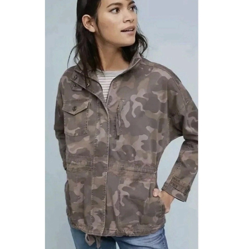 Anthropologie Marrakech women S Camo Zip Button Camo Utility Cargo Jacket Anorak